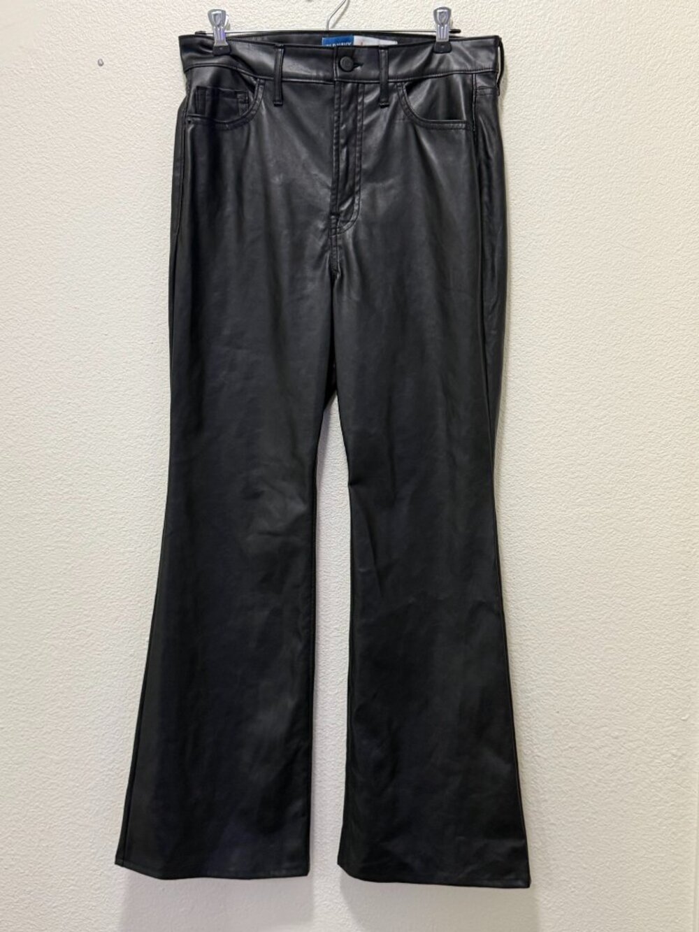 Old Navy black faux leather pants, high rise flare, size 8 petite